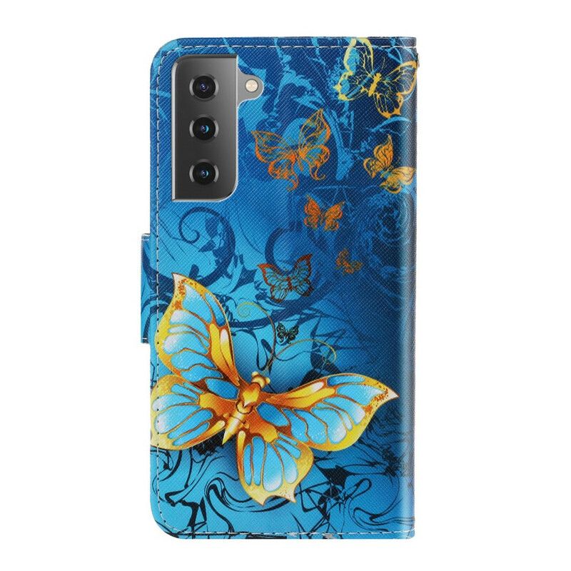 Flip Cover Samsung Galaxy S21 Fe Butterflies Strap Variationer