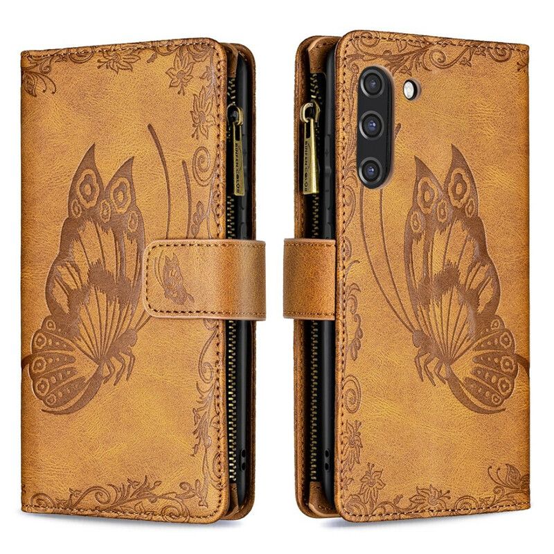 Flip Cover Samsung Galaxy S21 Fe Butterfly Barok Lynlåslomme