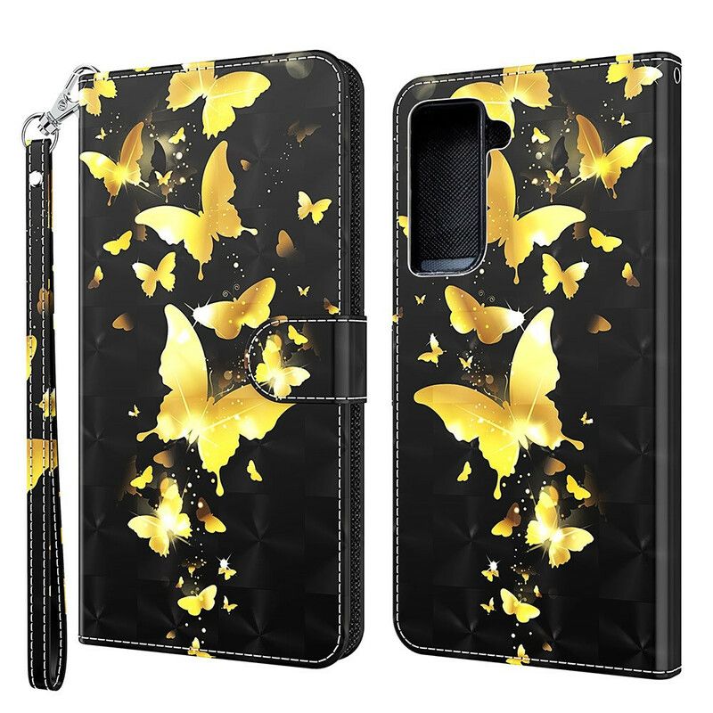 Flip Cover Samsung Galaxy S21 Fe Gule Sommerfugle