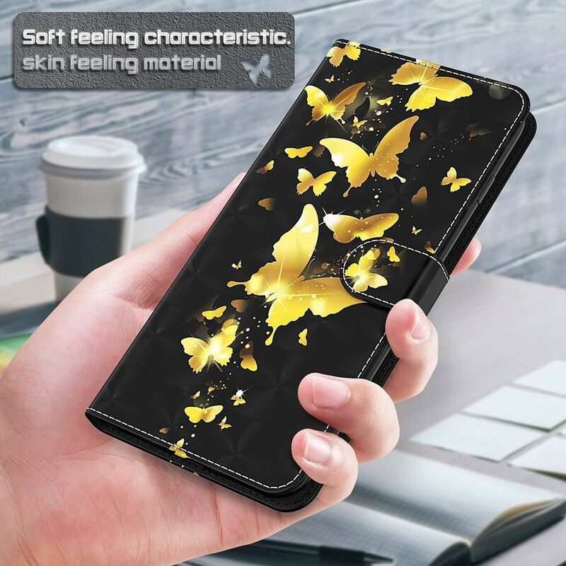 Flip Cover Samsung Galaxy S21 Fe Gule Sommerfugle