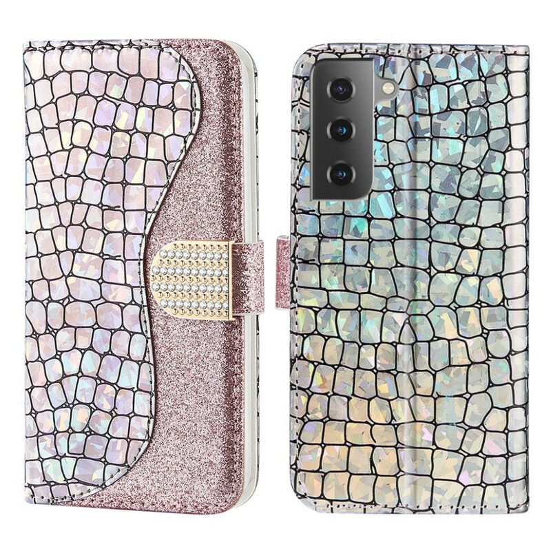 Flip Cover Samsung Galaxy S21 Fe Krokodille Diamanter