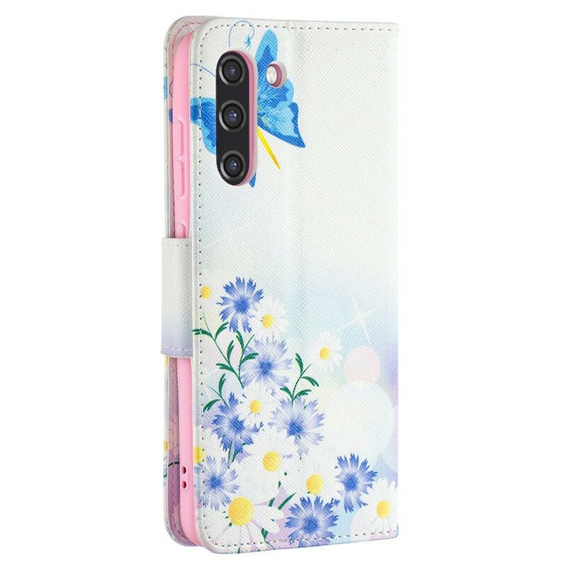 Flip Cover Samsung Galaxy S21 Fe Malede Sommerfugle Og Blomster