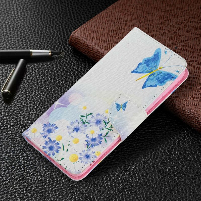 Flip Cover Samsung Galaxy S21 Fe Malede Sommerfugle Og Blomster