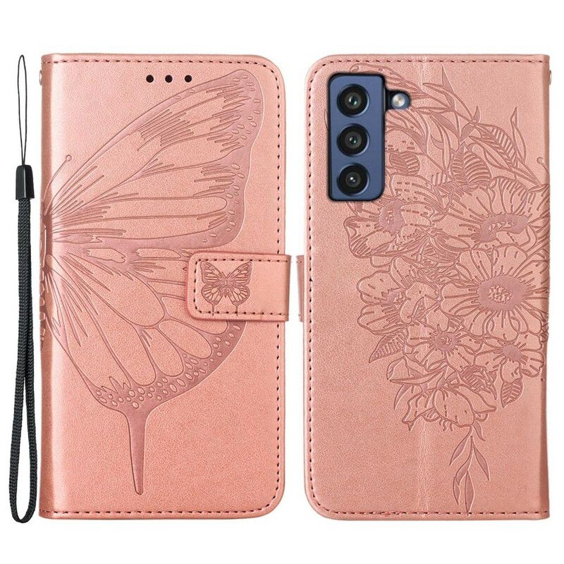 Flip Cover Samsung Galaxy S21 Fe Sommerfugledesign Med Snor