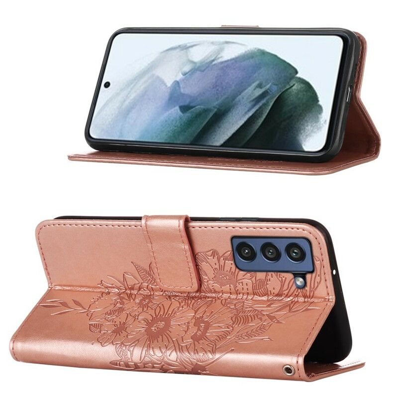 Flip Cover Samsung Galaxy S21 Fe Sommerfugledesign Med Snor