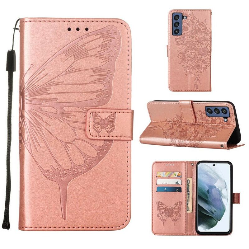 Flip Cover Samsung Galaxy S21 Fe Sommerfugledesign Med Snor