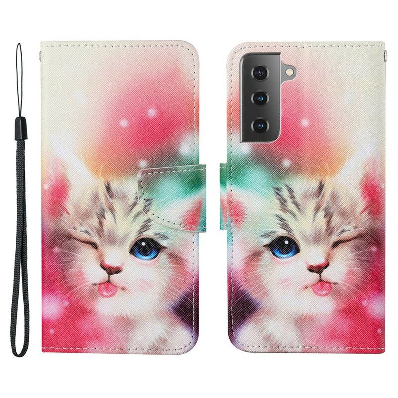 Flip Cover Samsung Galaxy S21 Fe Tales Of Cat With Lanyard