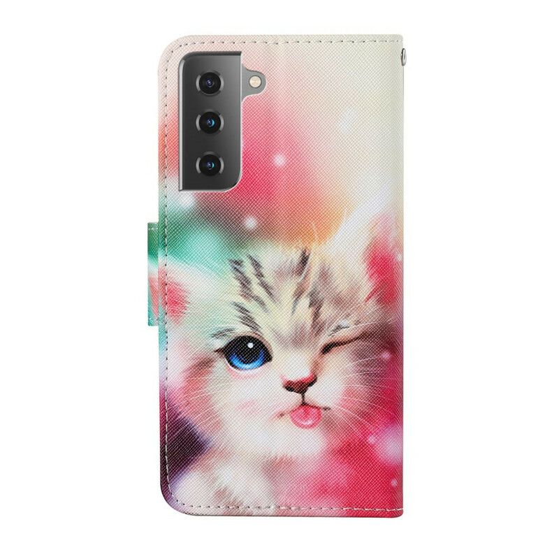 Flip Cover Samsung Galaxy S21 Fe Tales Of Cat With Lanyard