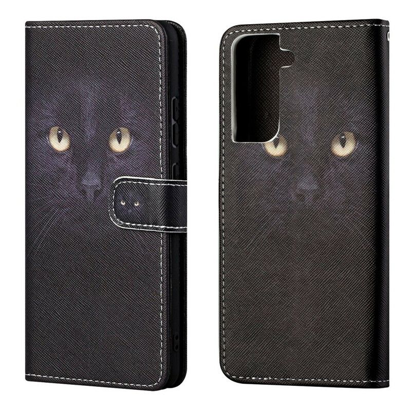 Flip Cover Til Samsung Galaxy S21 Fe Black Strappy Cat Eyes