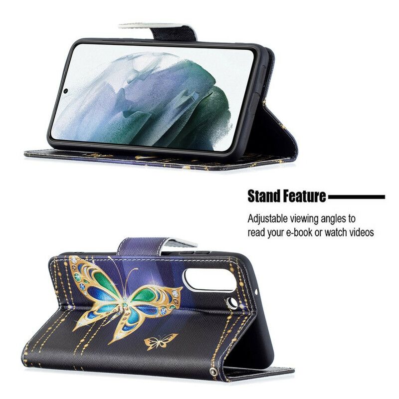 Flip Cover Til Samsung Galaxy S21 Fe Golden Butterfly