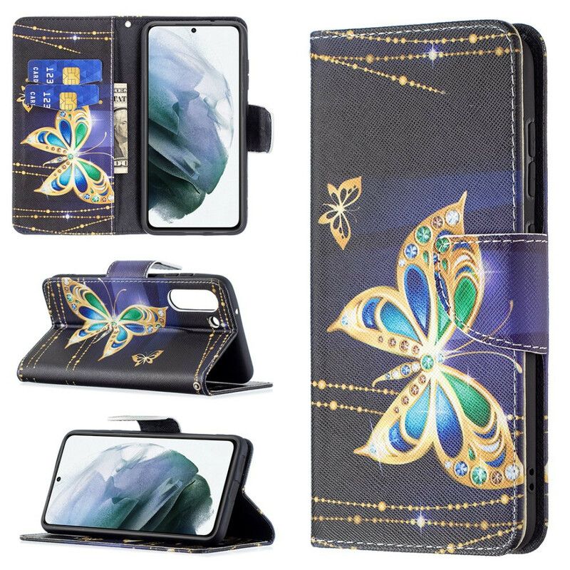 Flip Cover Til Samsung Galaxy S21 Fe Golden Butterfly