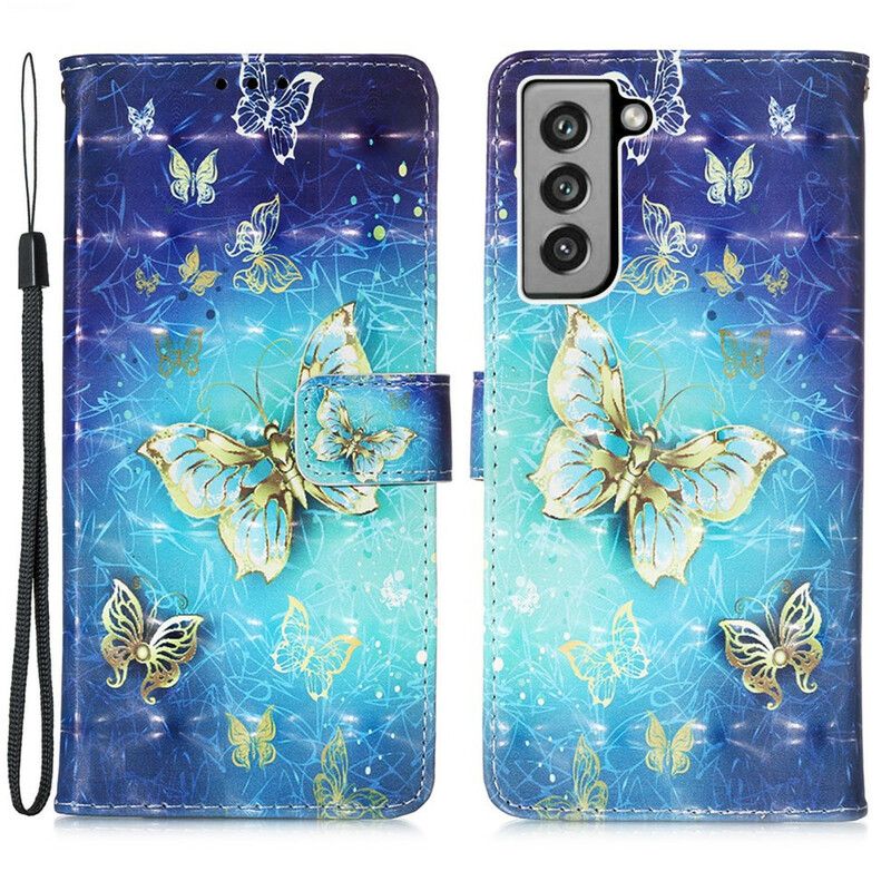 Flip Cover Til Samsung Galaxy S21 Fe Gyldne Sommerfugle