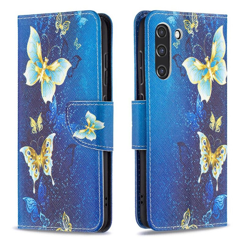 Læder Cover Samsung Galaxy S21 Fe Telefon Etui Butterflies Kings