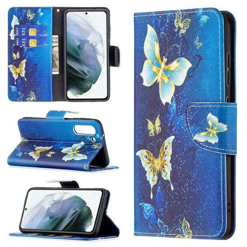 Læder Cover Samsung Galaxy S21 Fe Telefon Etui Butterflies Kings