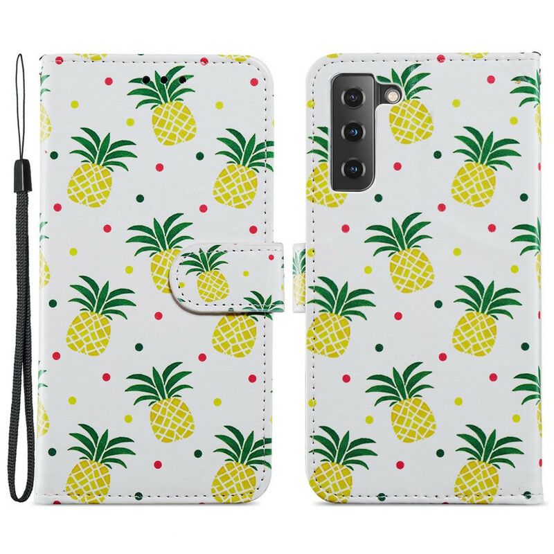 Læder Cover Samsung Galaxy S21 Fe Telefon Etui Flere Ananas