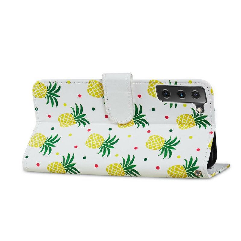 Læder Cover Samsung Galaxy S21 Fe Telefon Etui Flere Ananas