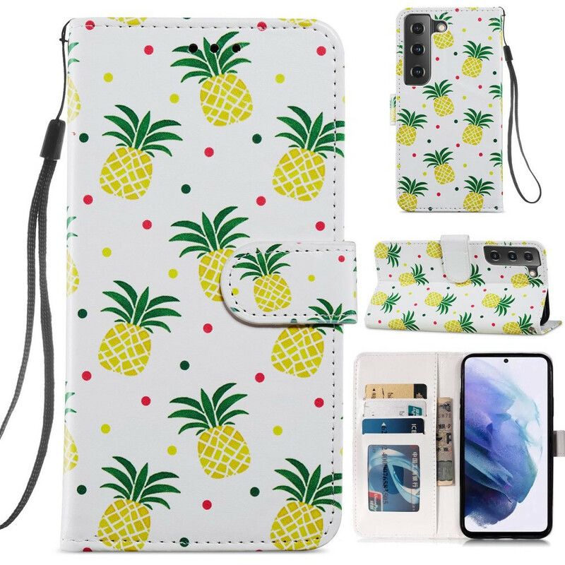 Læder Cover Samsung Galaxy S21 Fe Telefon Etui Flere Ananas