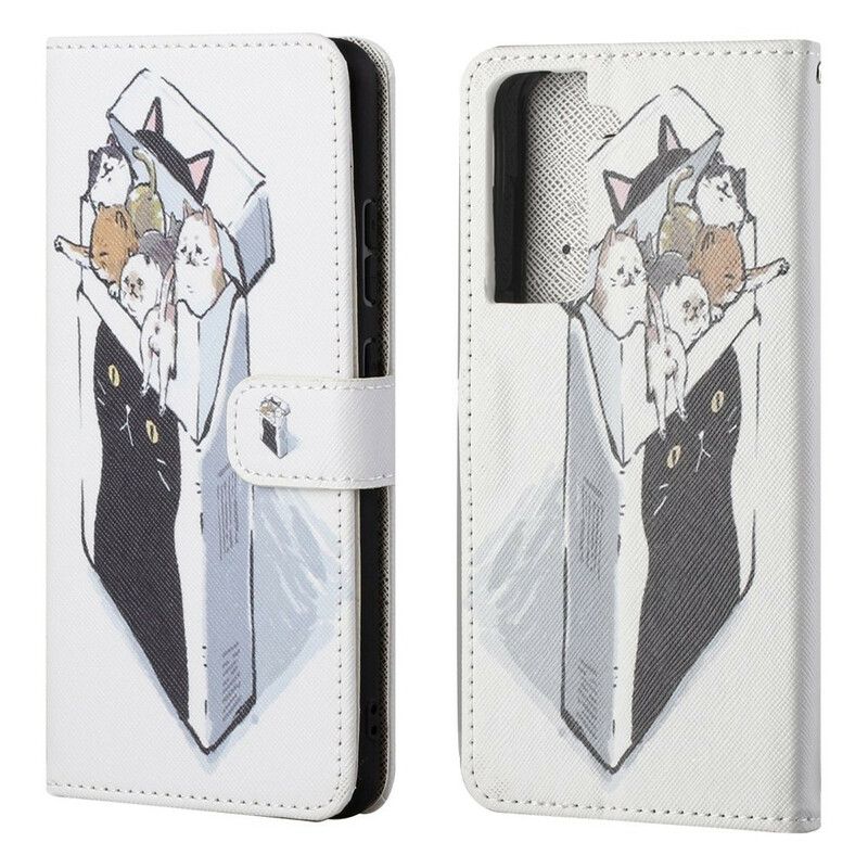 Læder Cover Samsung Galaxy S21 Fe Telefon Etui Forsendelse Thong Cats