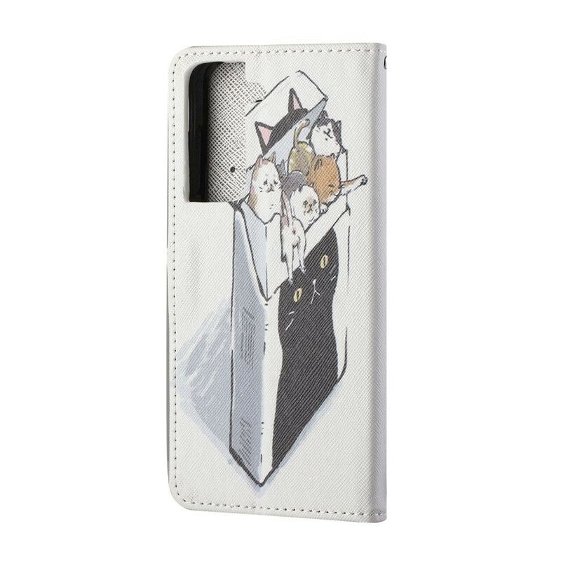 Læder Cover Samsung Galaxy S21 Fe Telefon Etui Forsendelse Thong Cats