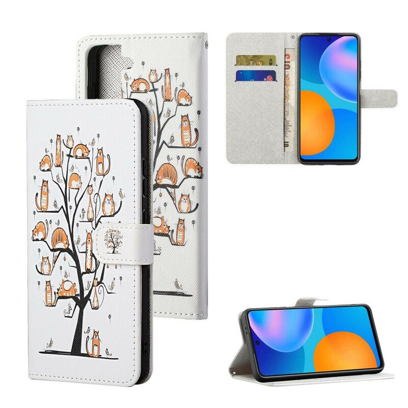 Læder Cover Samsung Galaxy S21 Fe Telefon Etui Funky Cats Strappy