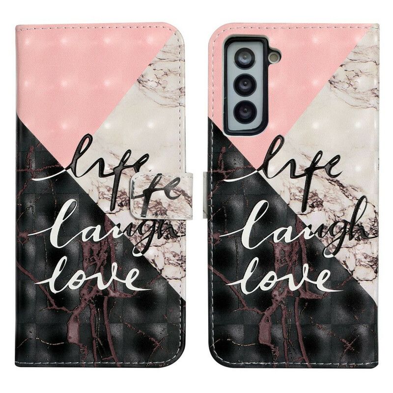 Læder Cover Samsung Galaxy S21 Fe Telefon Etui Life Laugh Love