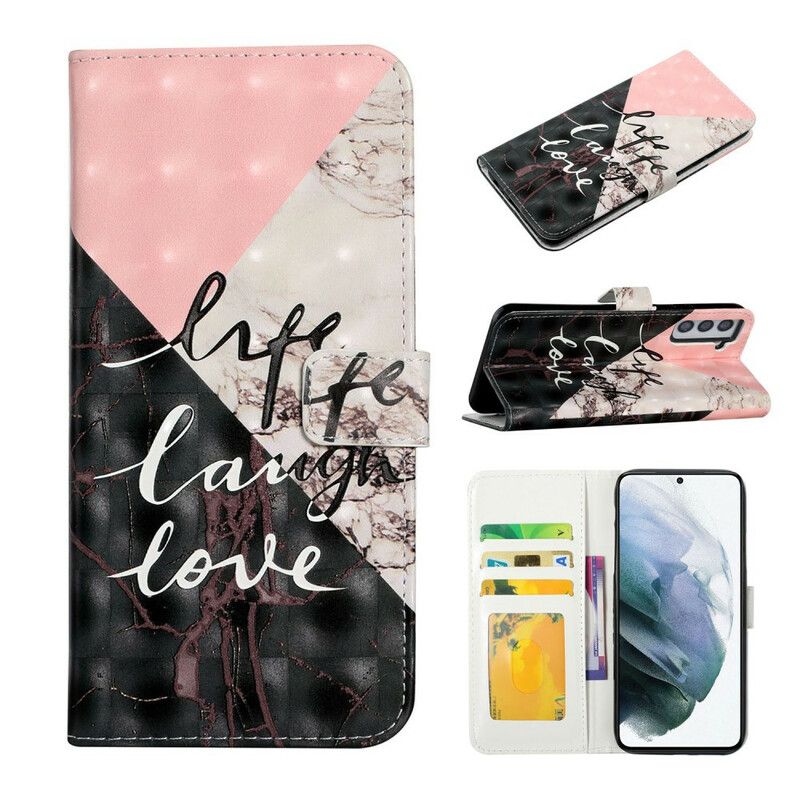 Læder Cover Samsung Galaxy S21 Fe Telefon Etui Life Laugh Love