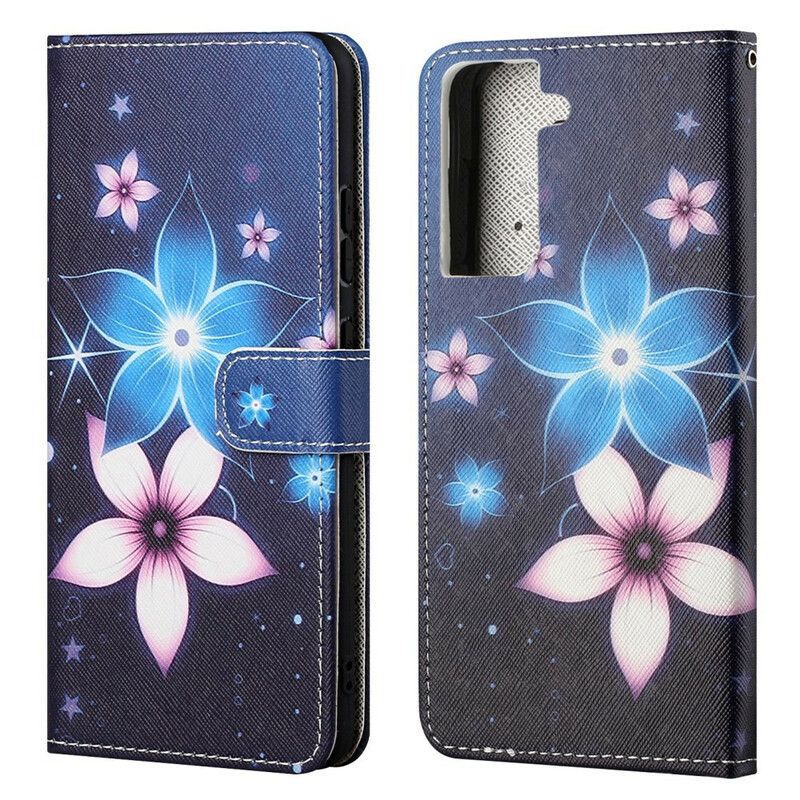 Læder Cover Samsung Galaxy S21 Fe Telefon Etui Lunar Strappy Flowers