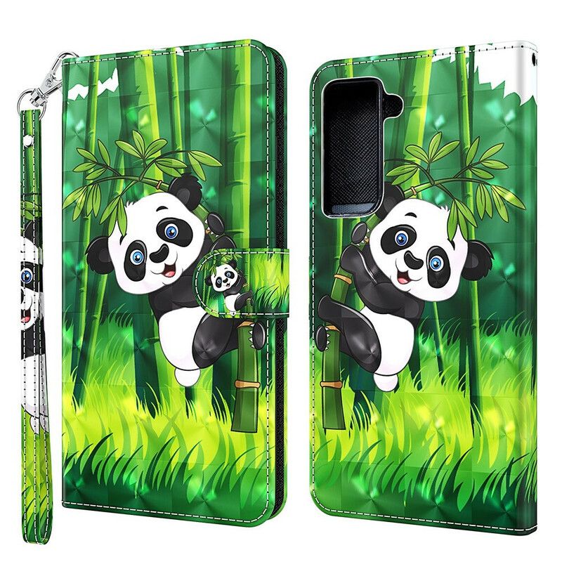 Læder Cover Samsung Galaxy S21 Fe Telefon Etui Panda Og Bambus