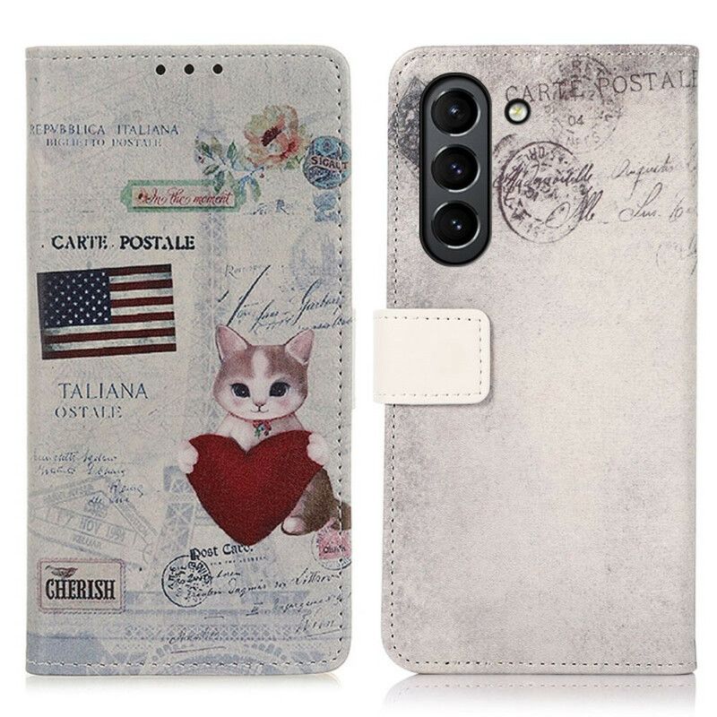 Læder Cover Samsung Galaxy S21 Fe Telefon Etui Traveller Kat