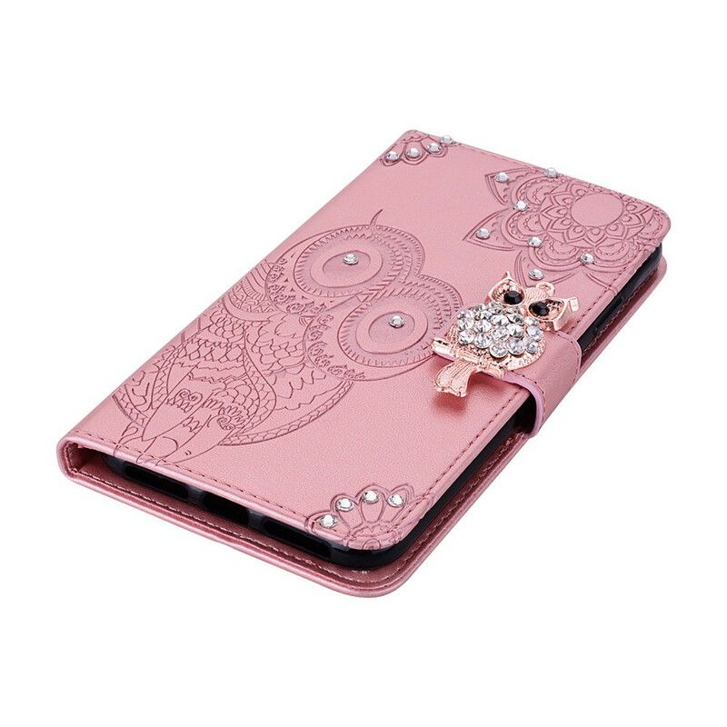 Læder Cover Samsung Galaxy S21 Fe Telefon Etui Ugle Mandala Og Charm