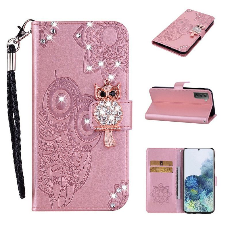 Læder Cover Samsung Galaxy S21 Fe Telefon Etui Ugle Mandala Og Charm