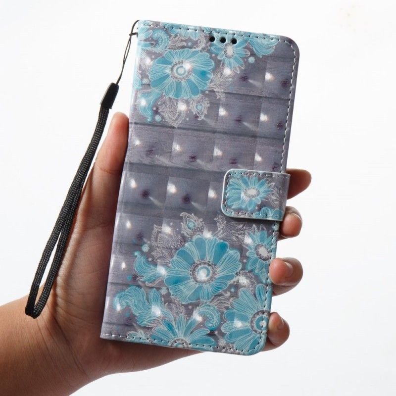 Flip Cover Læder for Samsung Galaxy A8 3D Blå Blomster