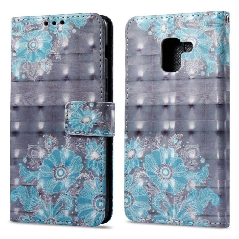 Flip Cover Læder for Samsung Galaxy A8 3D Blå Blomster