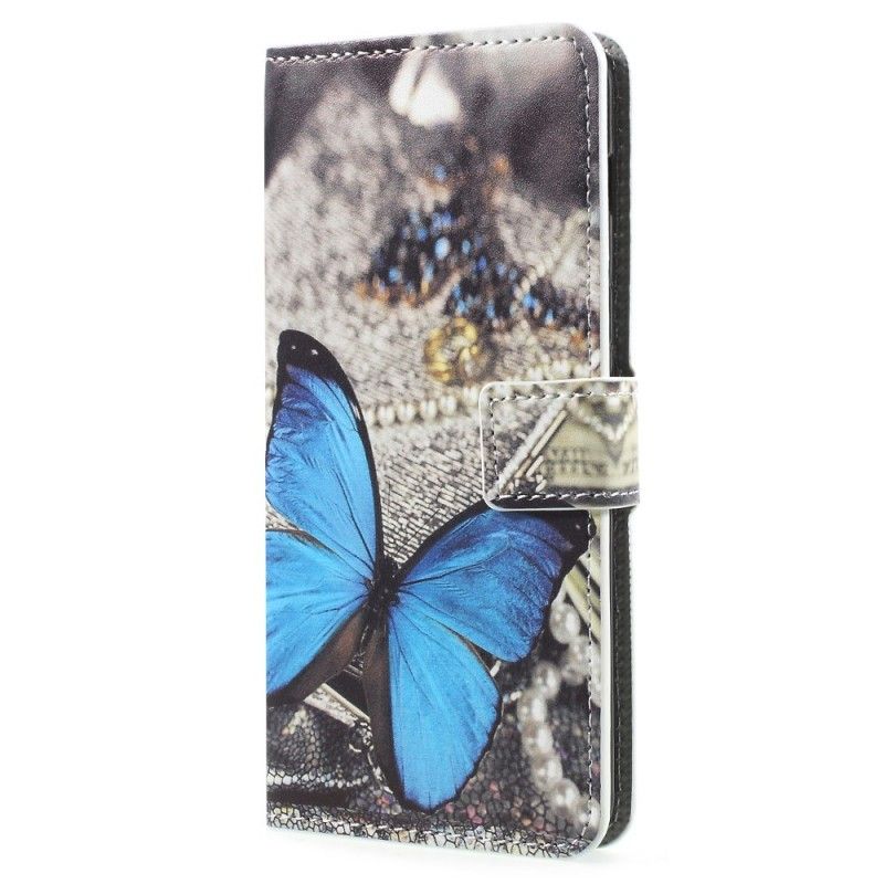 Flip Cover Læder for Samsung Galaxy A8 Blå Sommerfugl