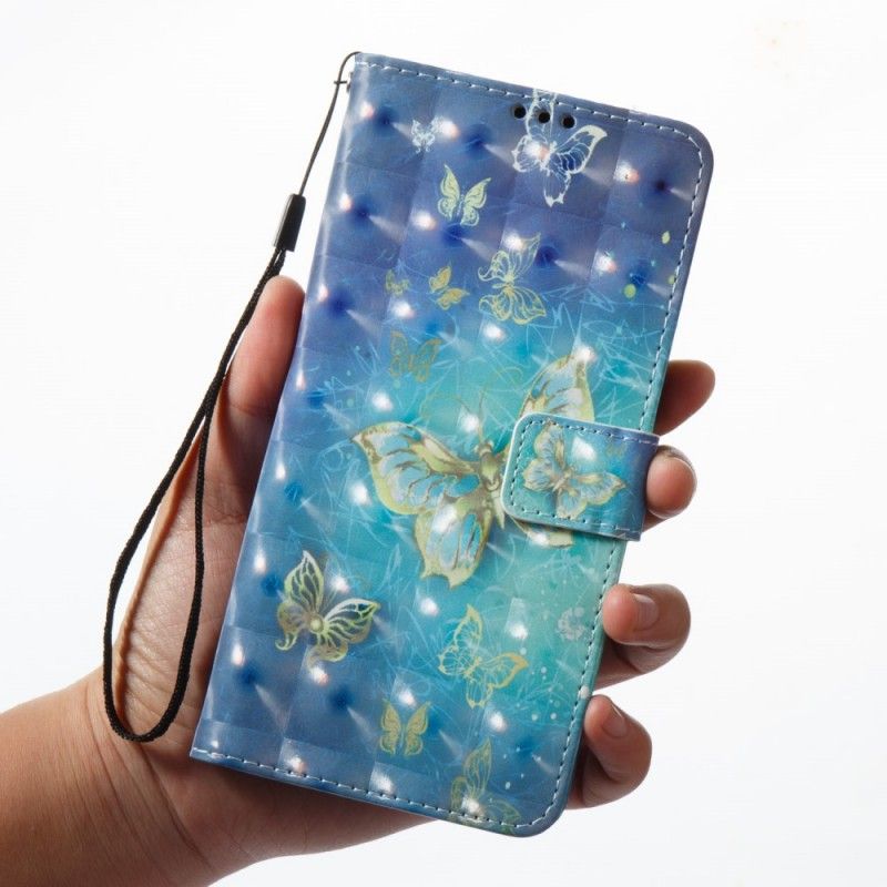 Flip Cover Læder Samsung Galaxy A8 3D Gyldne Sommerfugle