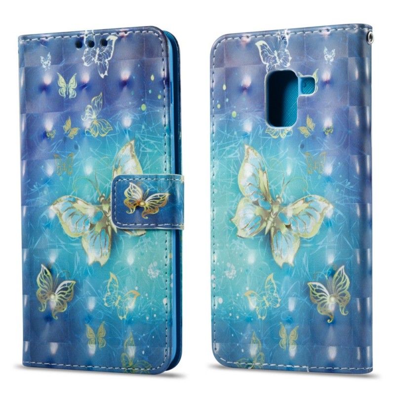 Flip Cover Læder Samsung Galaxy A8 3D Gyldne Sommerfugle