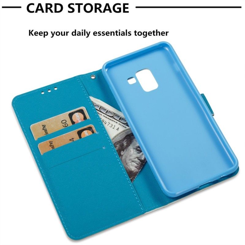 Flip Cover Læder Samsung Galaxy A8 3D Gyldne Sommerfugle