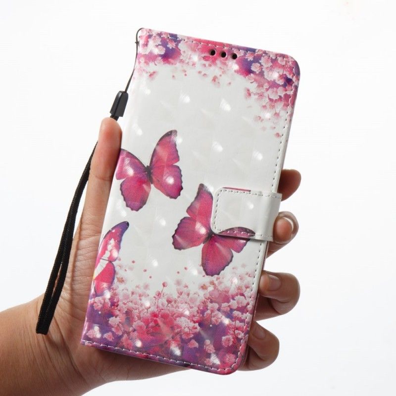 Flip Cover Læder Samsung Galaxy A8 3D Røde Sommerfugle Original