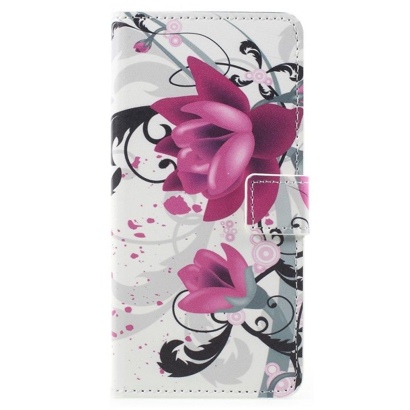 Flip Cover Læder Samsung Galaxy A8 Magenta Tropiske Blomster