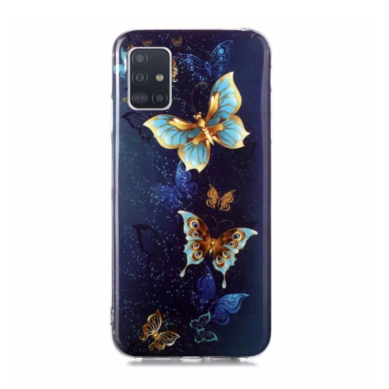 Cover for Samsung Galaxy A51 5G Mørkeblå Fluorescerende Sommerfugleserie