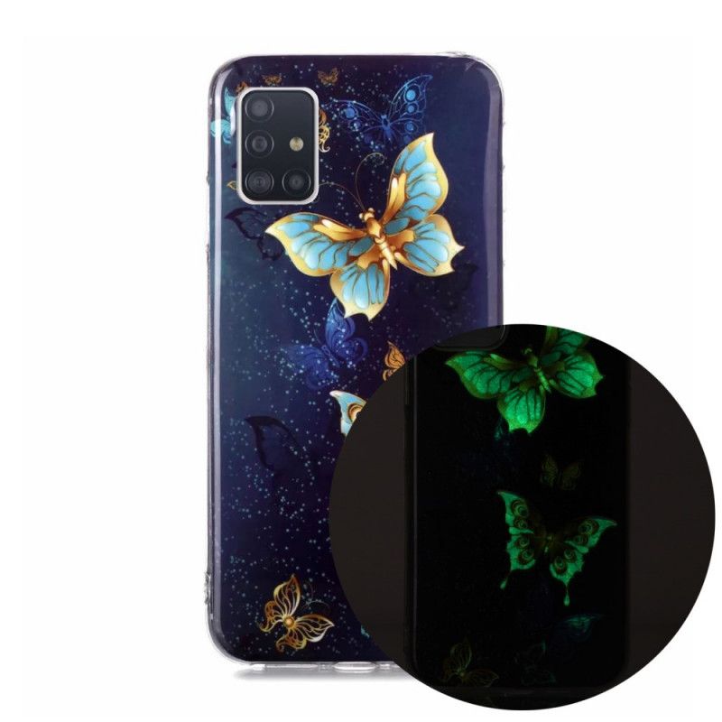 Cover for Samsung Galaxy A51 5G Mørkeblå Fluorescerende Sommerfugleserie