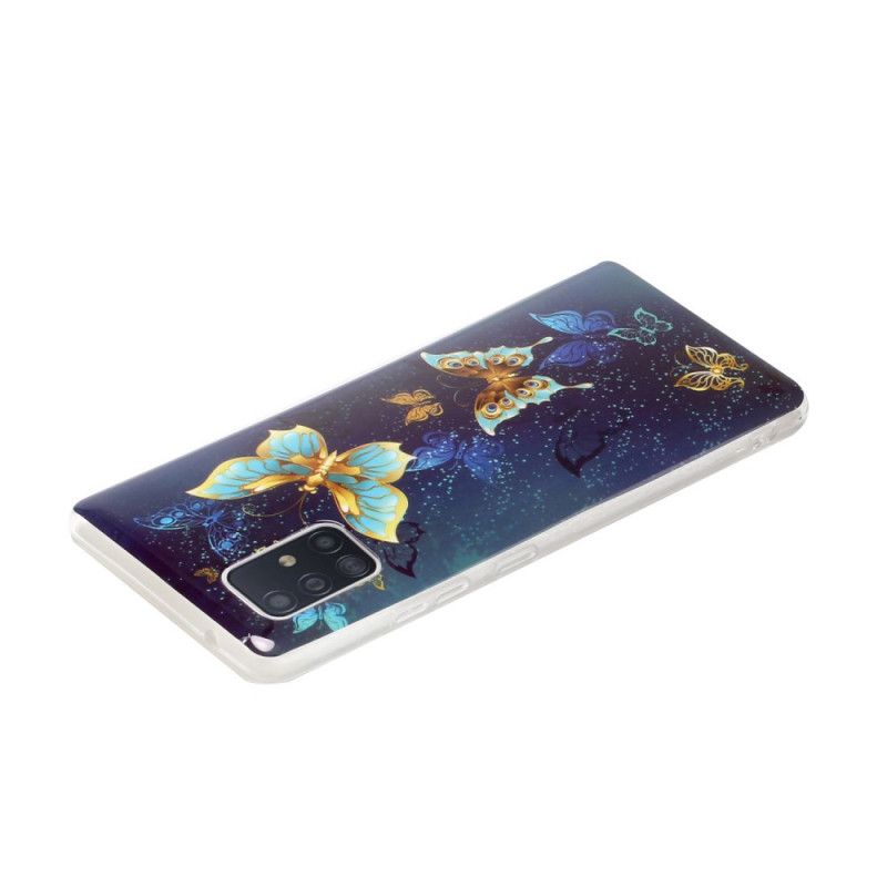 Cover for Samsung Galaxy A51 5G Mørkeblå Fluorescerende Sommerfugleserie