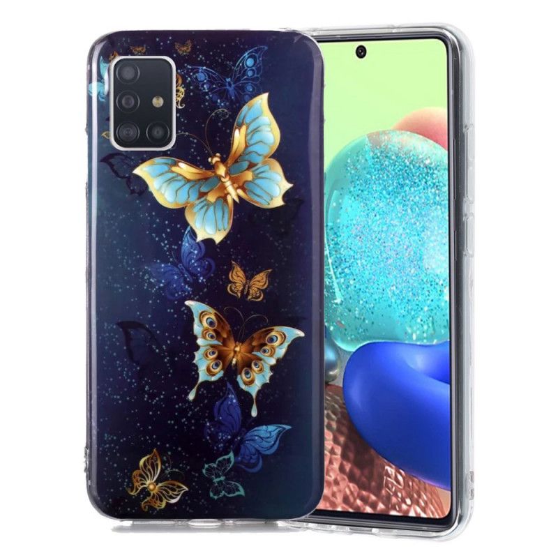 Cover for Samsung Galaxy A51 5G Mørkeblå Fluorescerende Sommerfugleserie