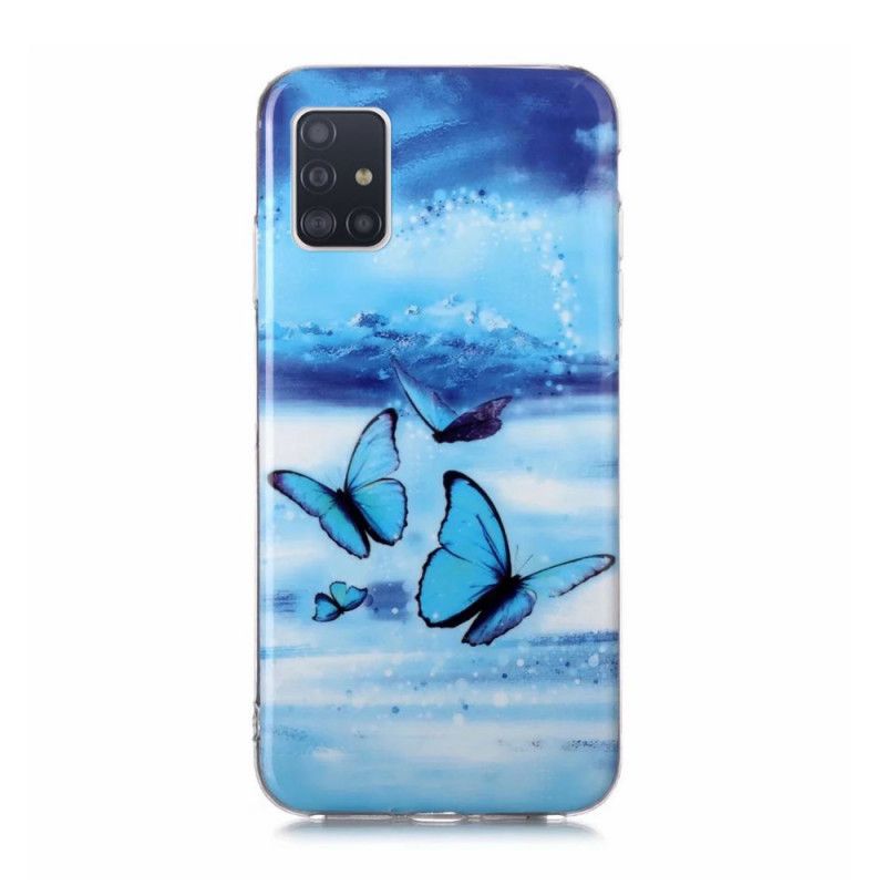 Cover for Samsung Galaxy A51 5G Mørkeblå Fluorescerende Sommerfugleserie