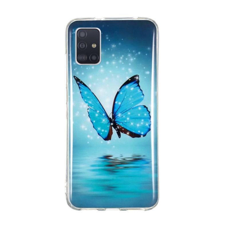 Cover Samsung Galaxy A51 5G Fluorescerende Blå Sommerfugl