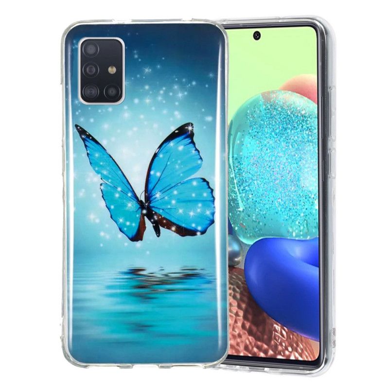 Cover Samsung Galaxy A51 5G Fluorescerende Blå Sommerfugl