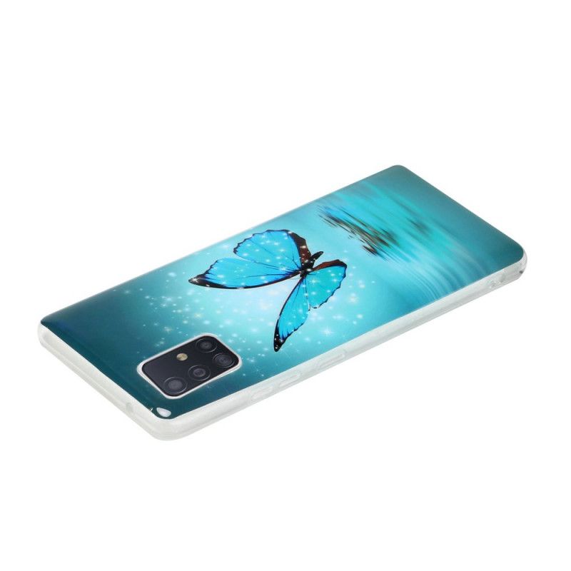 Cover Samsung Galaxy A51 5G Fluorescerende Blå Sommerfugl