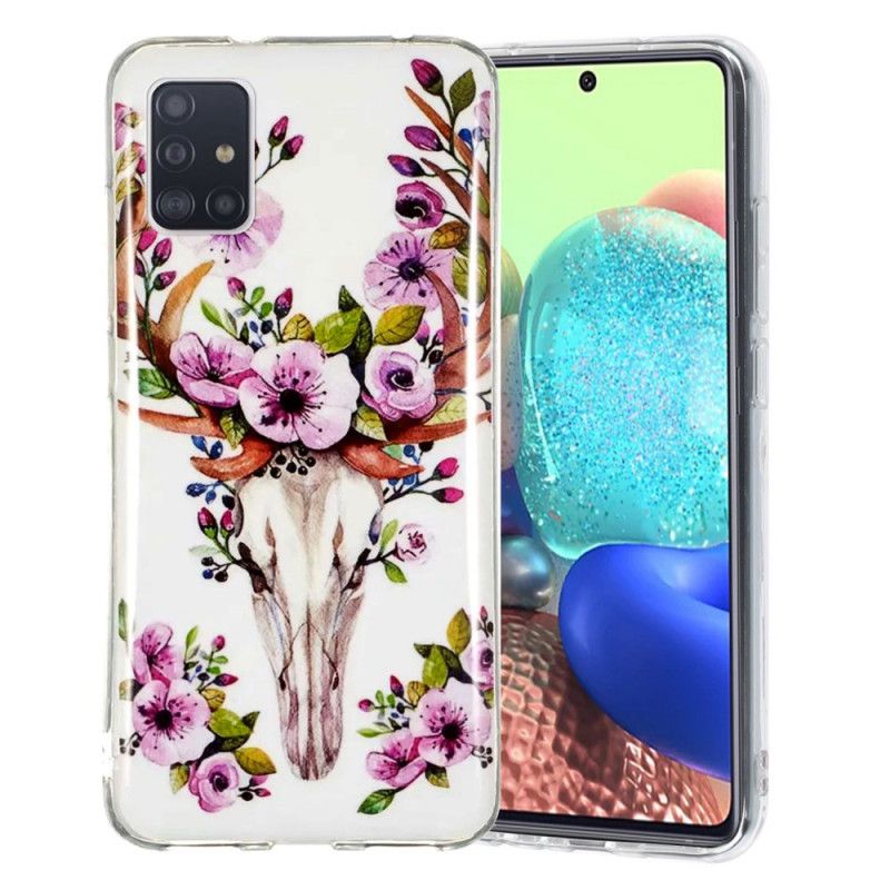 Cover Samsung Galaxy A51 5G Mobilcover Fluorescerende Blomstrende Elg