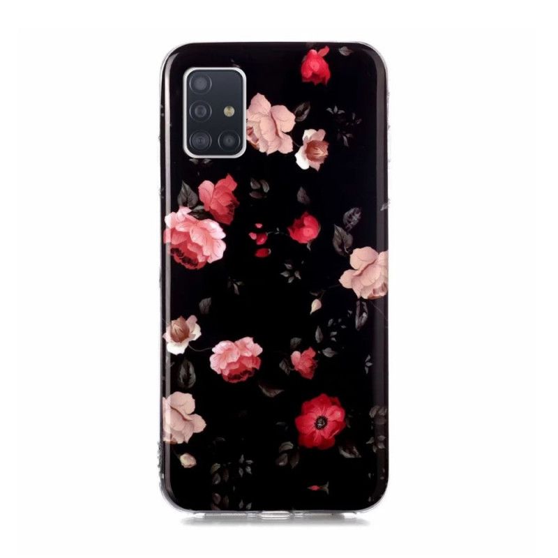 Cover Samsung Galaxy A51 5G Rød Mobilcover Fluorescerende Blomsterserie