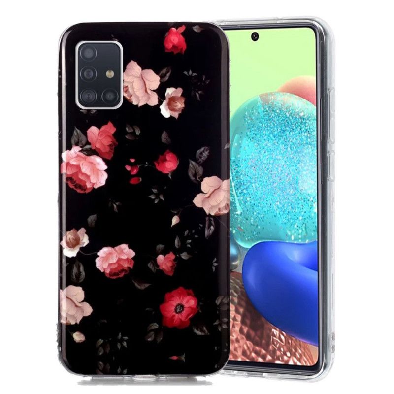 Cover Samsung Galaxy A51 5G Rød Mobilcover Fluorescerende Blomsterserie